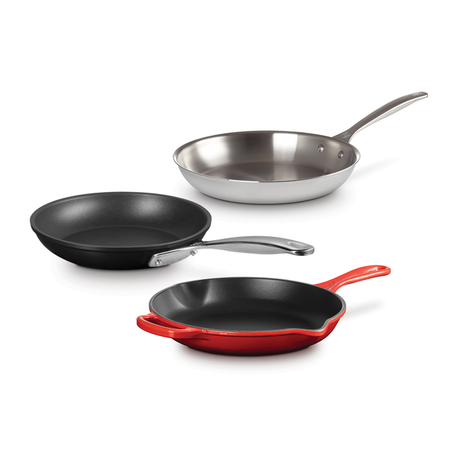 Set of 3 Mixed Material Skillets, view 1